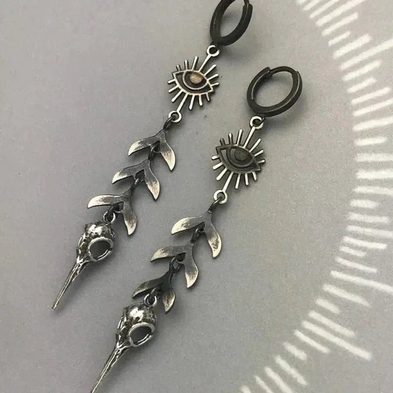Boho Mask Pendant Earrings in Silver
