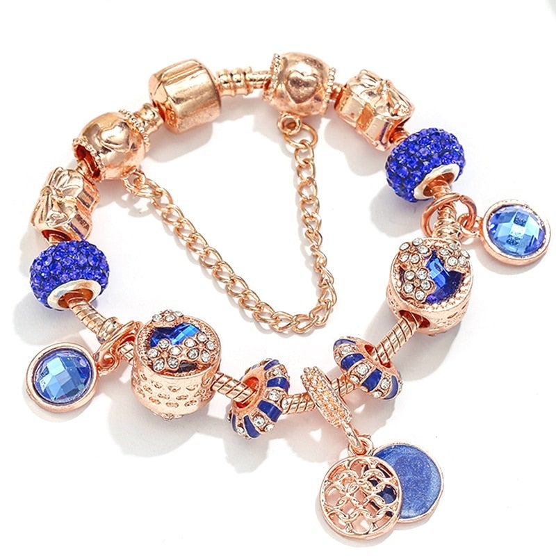 Rose gold bracelet with blue crystal