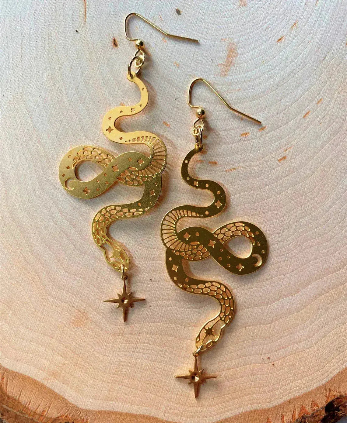 Gold Star Snake Pendant Earrings