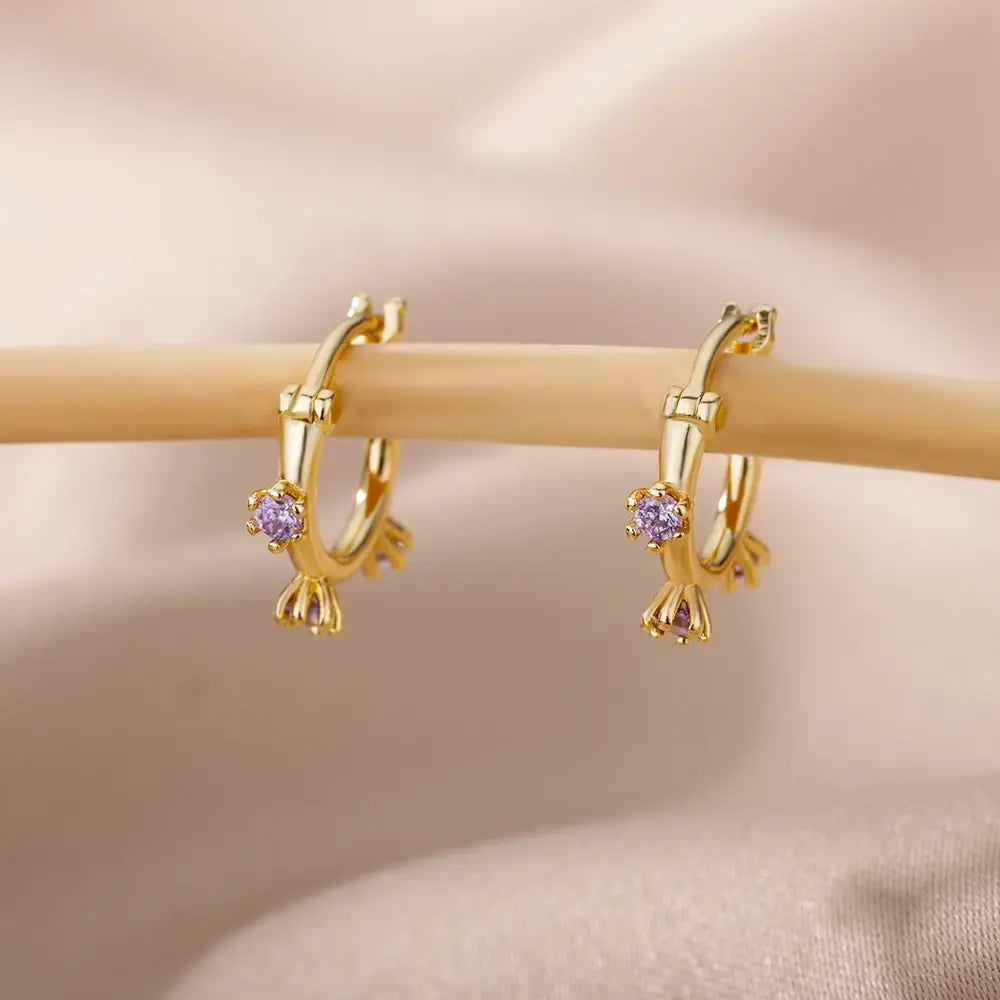 Exquisite Gold-Plated Earrings with Purple Zirconias