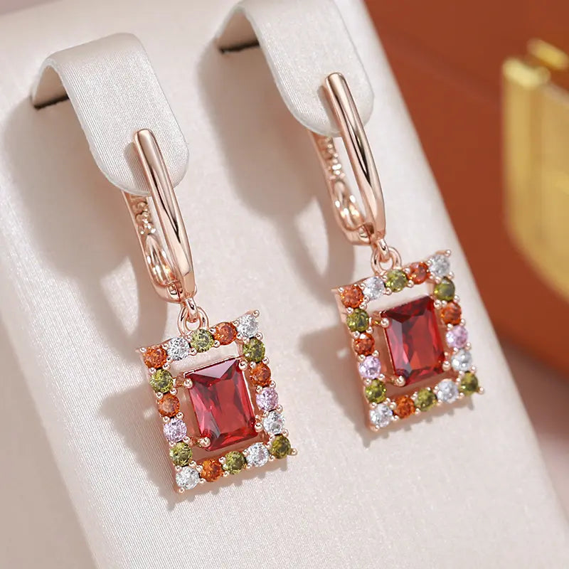 Elegant Earrings in Red Cubic Crystal in Gold
