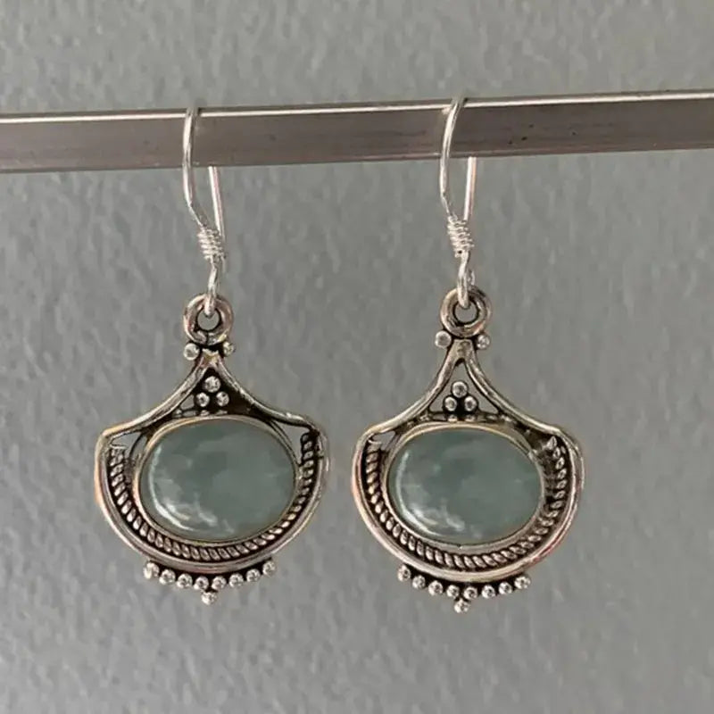 Green Vintage Earrings in Silver