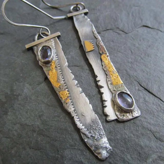 Vintage Saw Silver Earrings