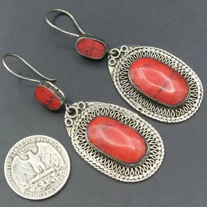 Vintage earrings with red stones