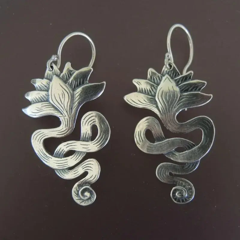 Vintage Floral Snake Earrings in Sterling Silver