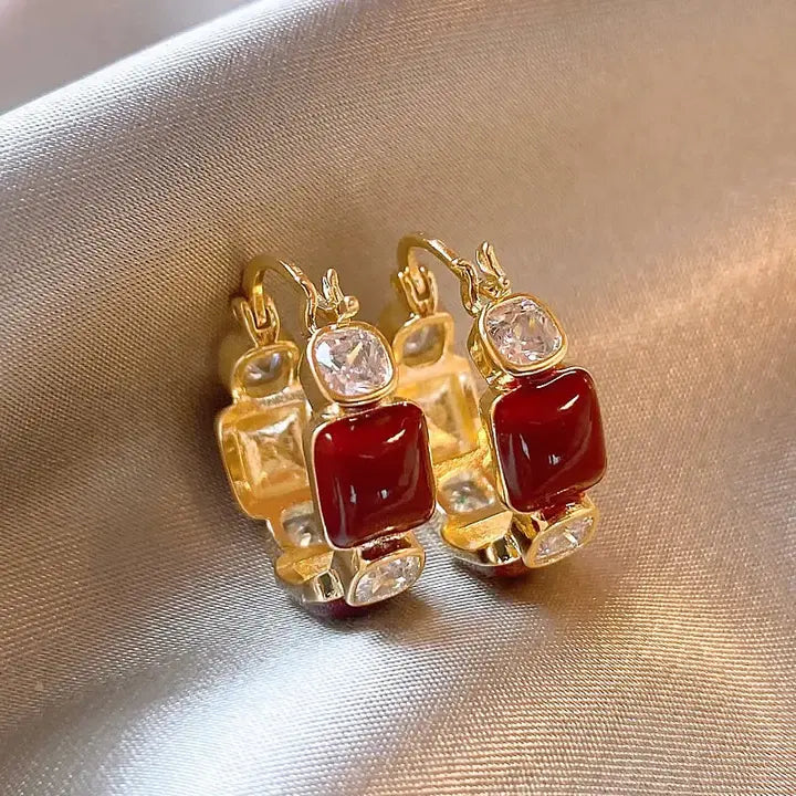 Elegant red zirconia earrings