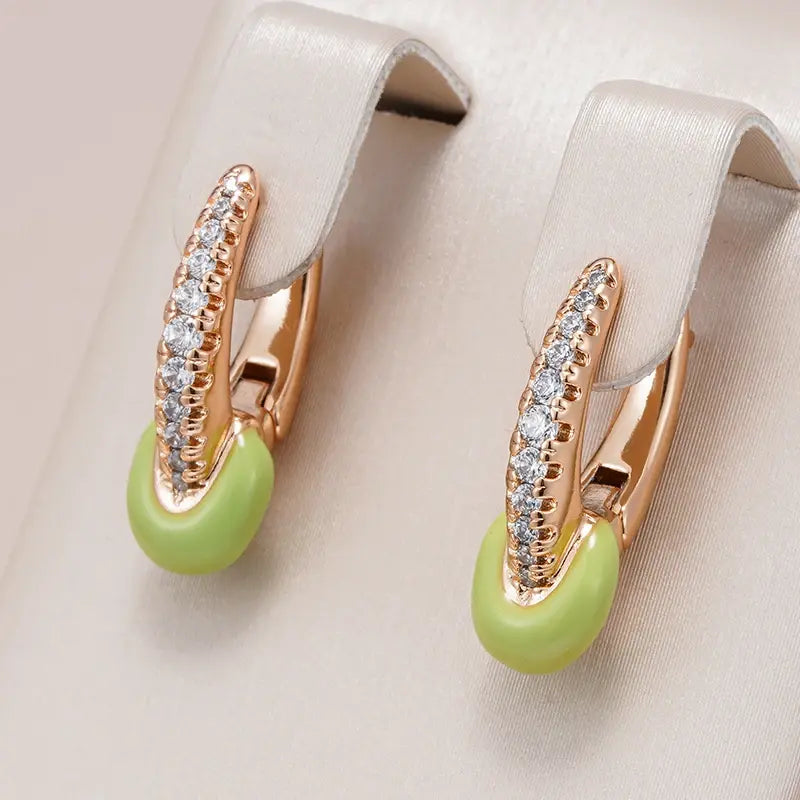 Elegant shiny green enamel earrings