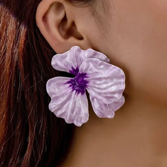 Vintage earrings with purple flowers