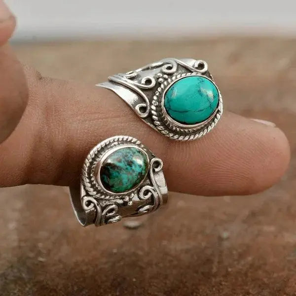 Adjustable ring with double turquoise setting