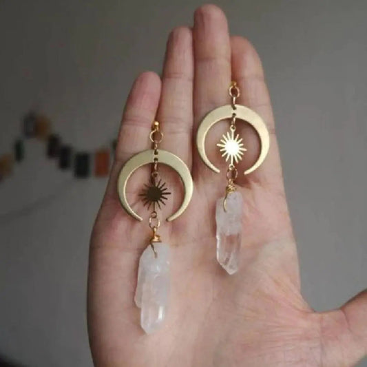 Boho earrings made of quartz in gold