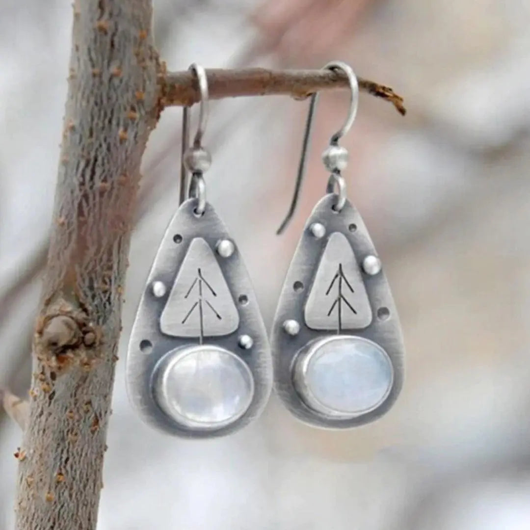Boho earrings made of white opal in silver