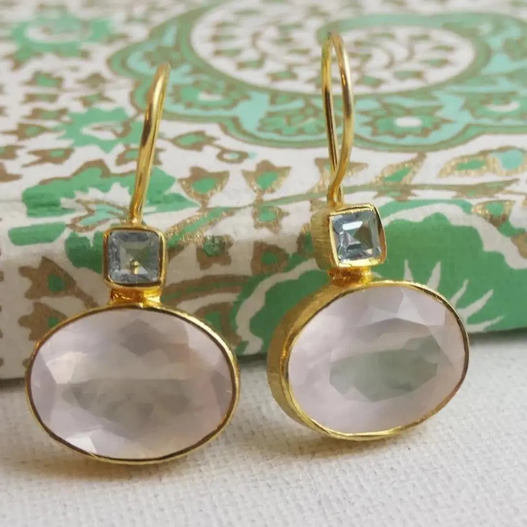 Golden Vintage Earrings with White Crystal
