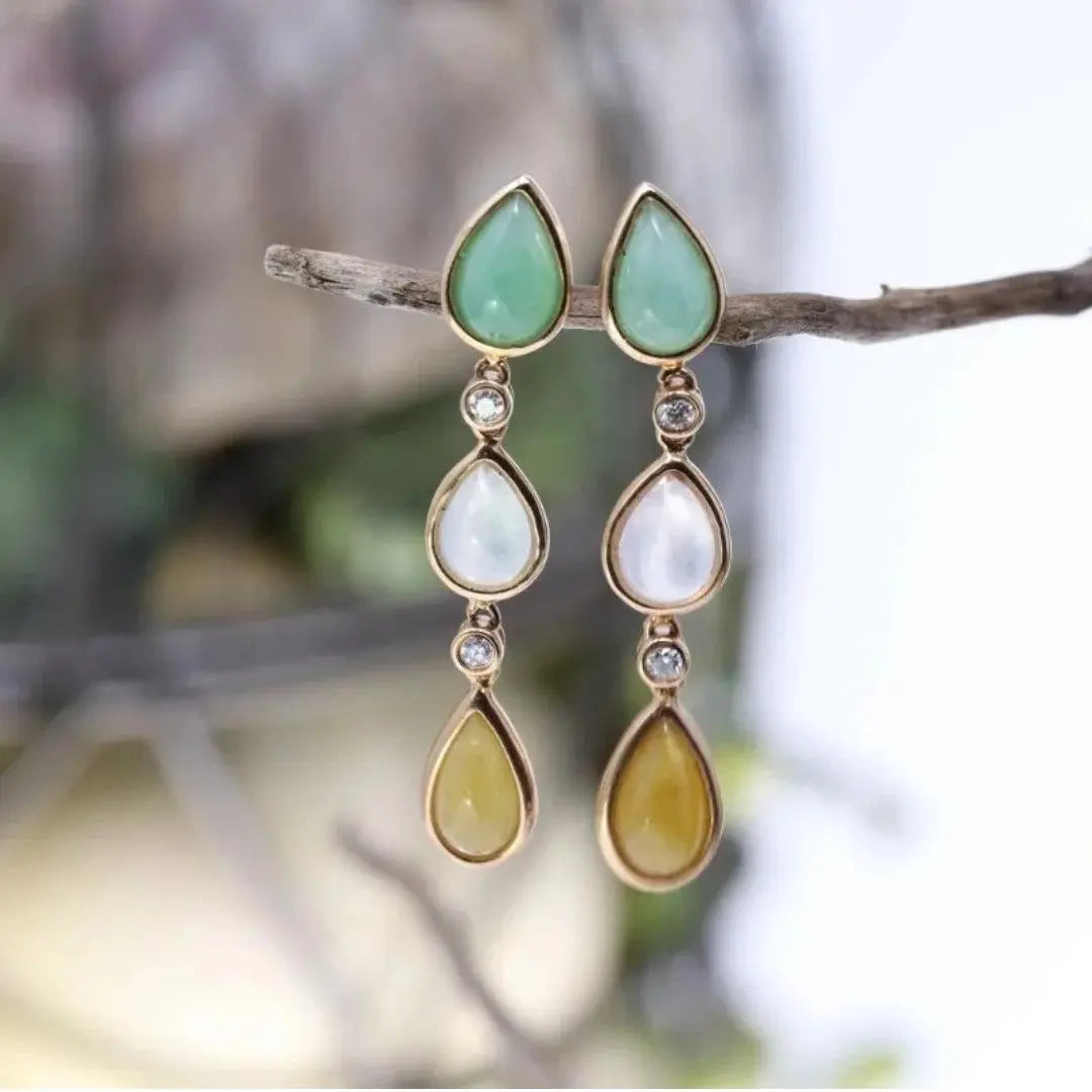 Vintage Nature Earrings with Dangling Stones