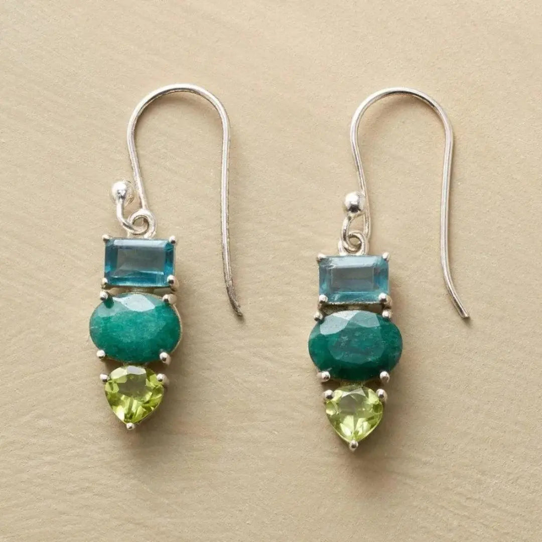 Vintage Green Stone Silver Earrings