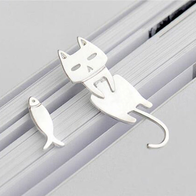 Silver earrings with fish and climbing cat
