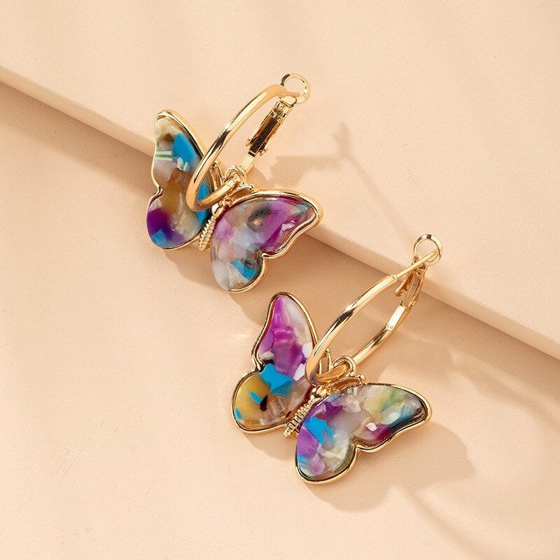 Earrings with hand-painted enamel butterflies