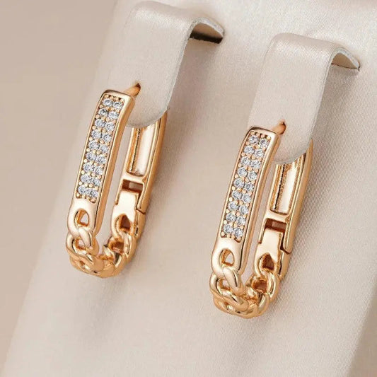 Elegant Zirconia Chain Earrings in Gold
