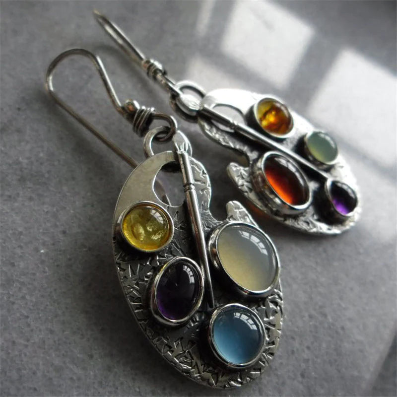 Earrings "Painter's Palette" with multicolored stones