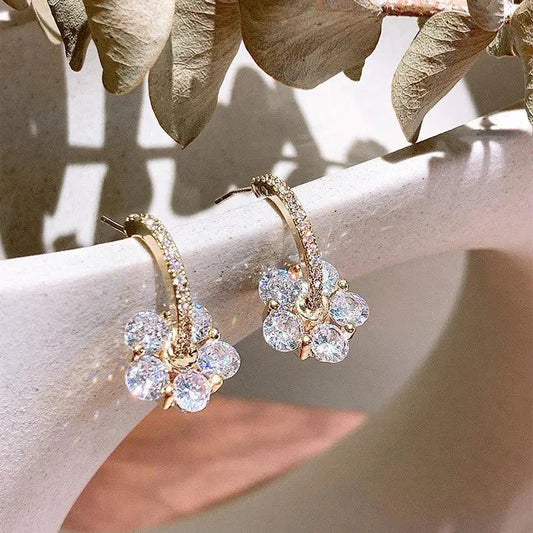 Gold Crystal Flower Earrings