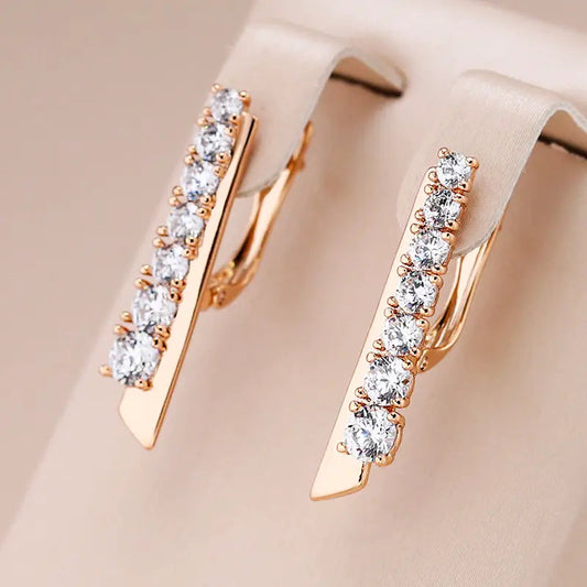 Golden Earrings with Inlaid Zirconia