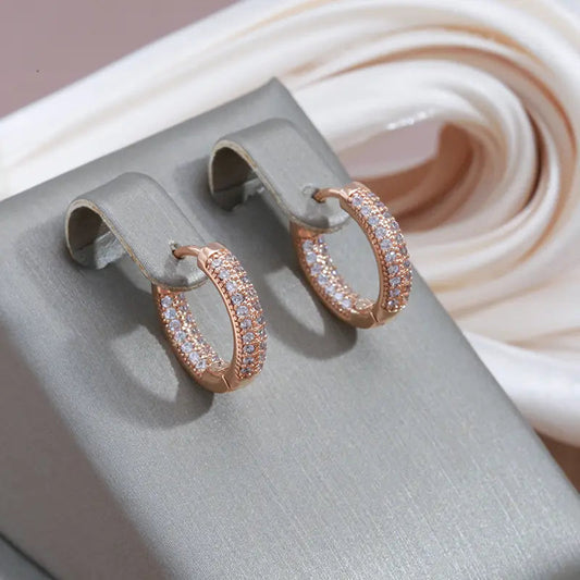 Elegant shiny earrings made of gold and zirconia