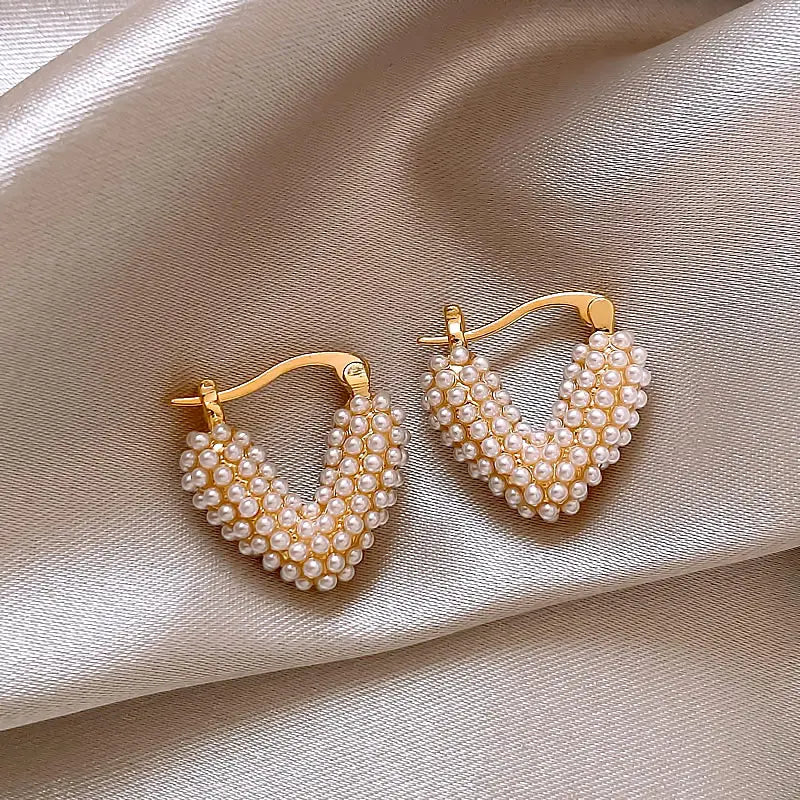Gold-plated Pearl Heart Earrings