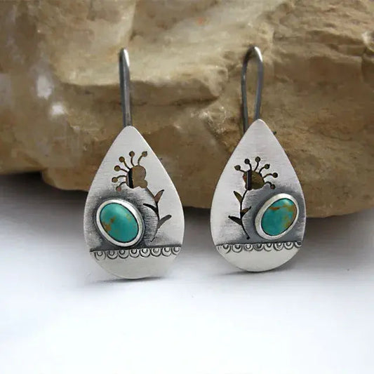 Vintage Turquoise Flower Drop Earrings