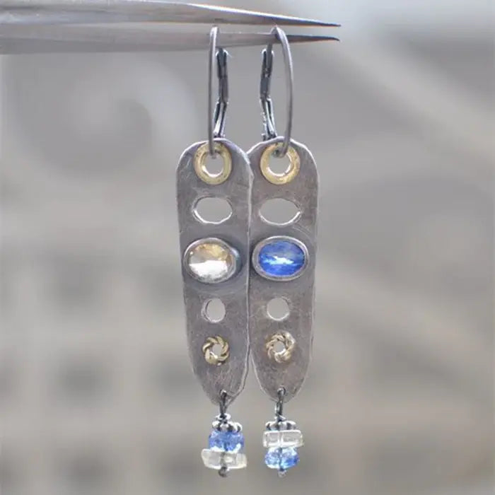 Blue Vintage Crystal Earrings made of Sterling Silver