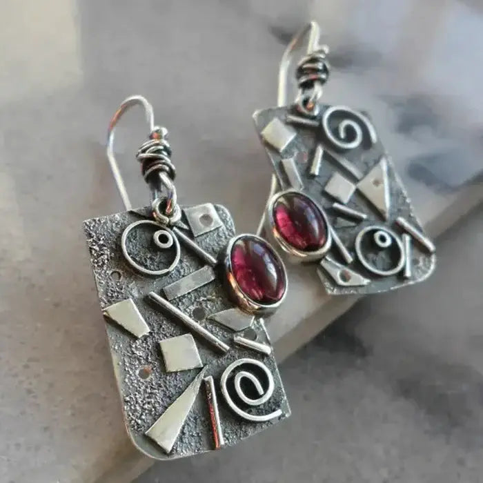 Red Rectangular Vintage Earrings