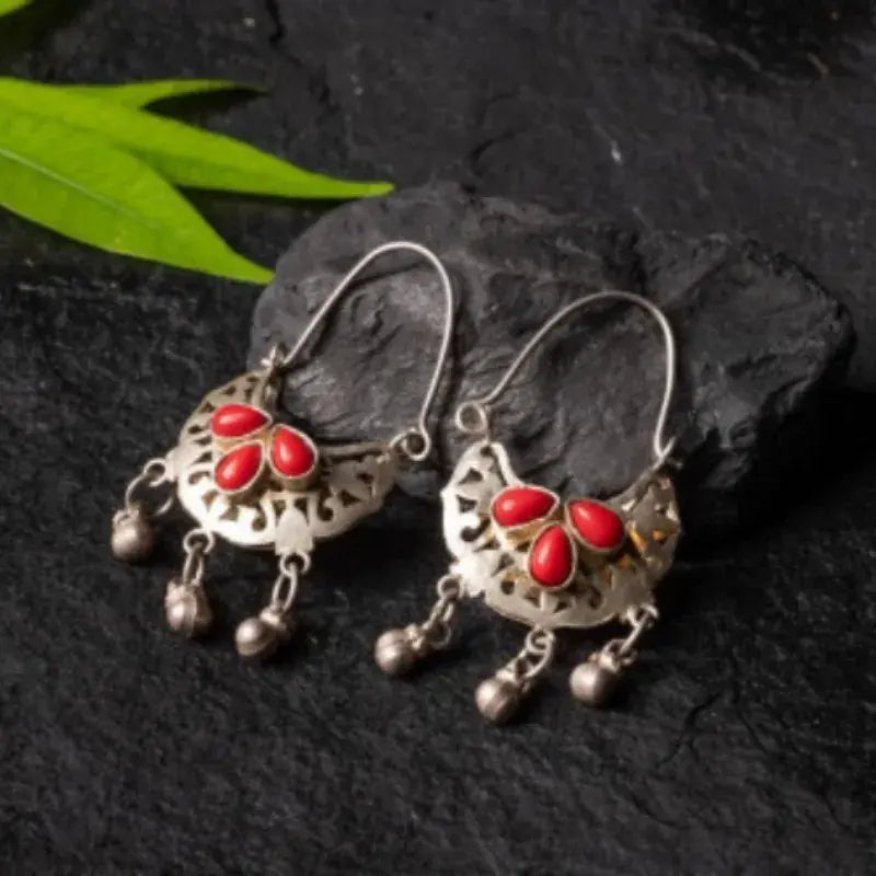 Red Vintage Medusa Earrings