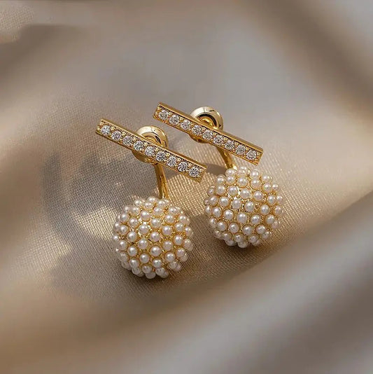Elegant Pearl Ball Earrings with Inlays