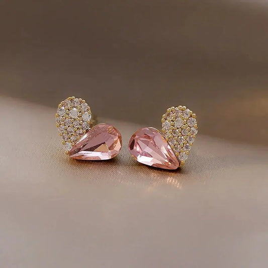Elegant pink glitter heart earrings