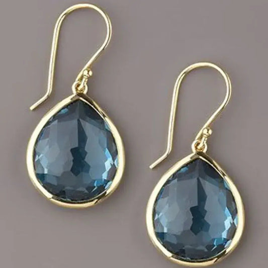 Blue Crystal Drop Earrings in Gold