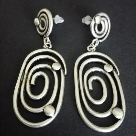 Vintage Spiral Earrings with Silver-Plated Pearls