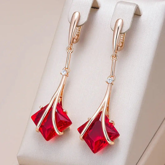 Earrings with Red Cubic Crystal Elegant and Dangling