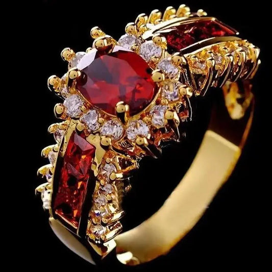 Red Ring in Vintage Gold