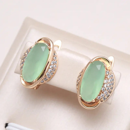 Elegant Earrings Green Crystal Eye in Gold